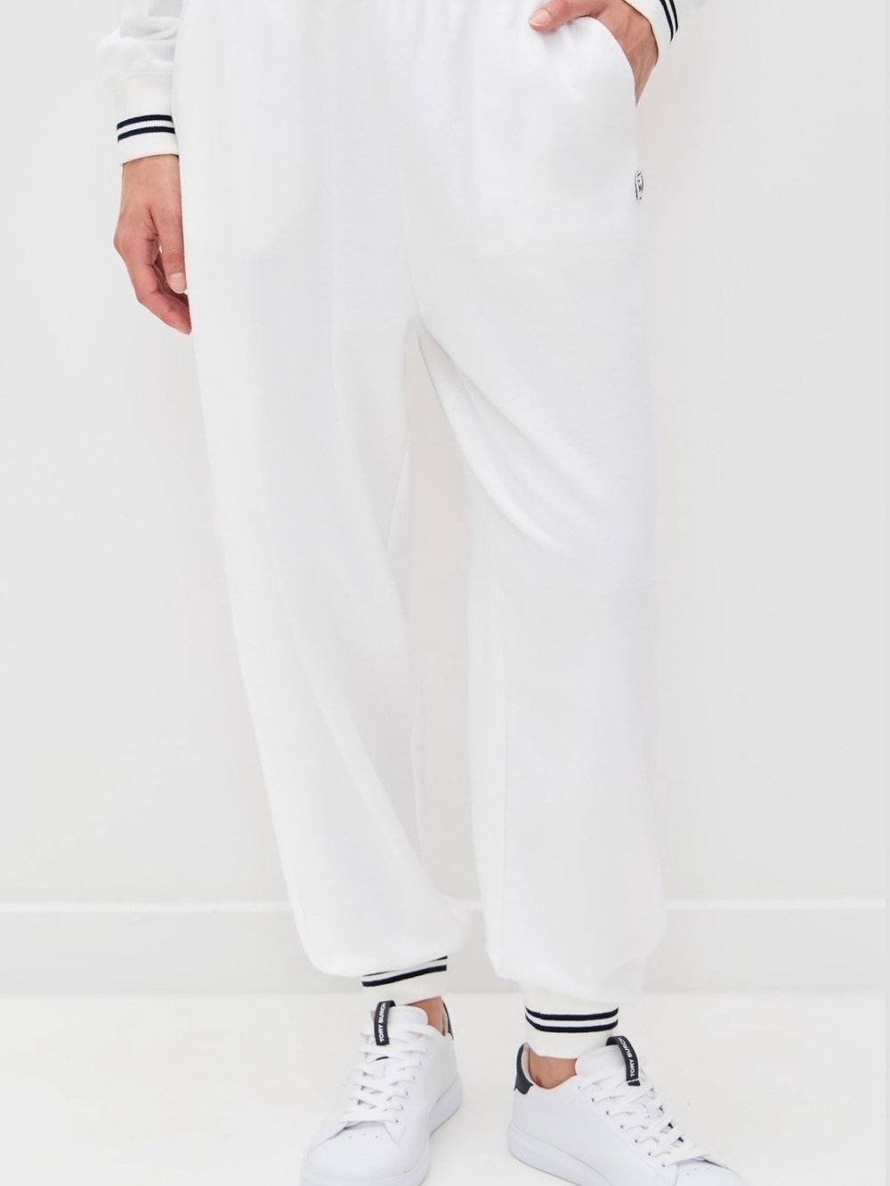 Frame Denim White Track Joggers with Contrast Stripe Cuffs